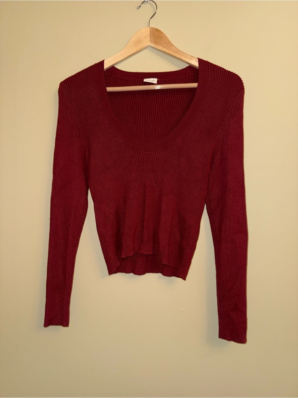Y2K Abercrombie & Fitch Deep V-Neck Knit Sweater L Burgundy Fitted Indie Comfy